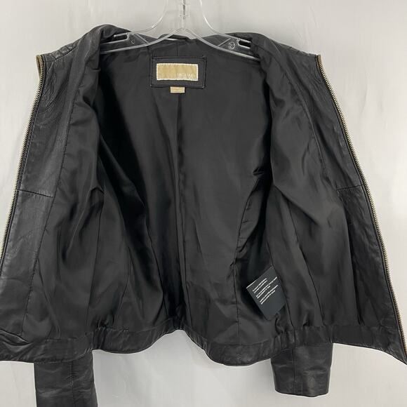 Michael Kors Womens Black Leather Jacket Size XS Classic Zip Up Party Evening - Picture 9 of 14